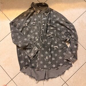 Gray Star Patterned Denim Jacket/Shirt